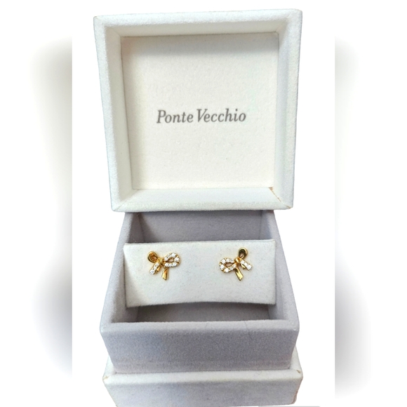 Ponte Vecchio Fine Jewelry Stud Bow/Ribbon Earrings 18K 750 Yellow Gold 0.18 CT.